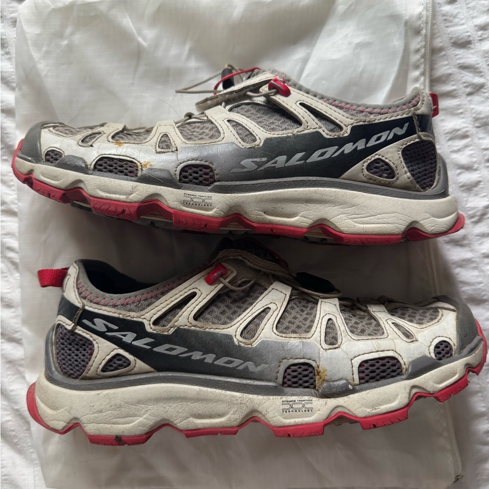 Salomon Athletic Shoes White Gray Pink Accent